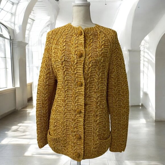 Vintage Handmade Cable Knit Button Front Pocketed Cardigan Sweater Medium - Picture 7 of 7